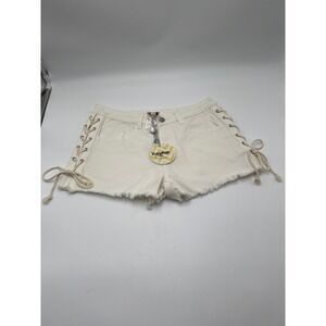 Hayden Los Angeles White Denim Lace Up Side Frayed Hem Shorts Womens Small NWT